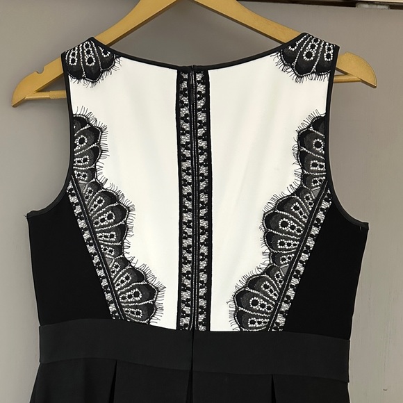 Black White Lace Panel Dress Sleeveless Fit & Flare Mini - Picture 6 of 8